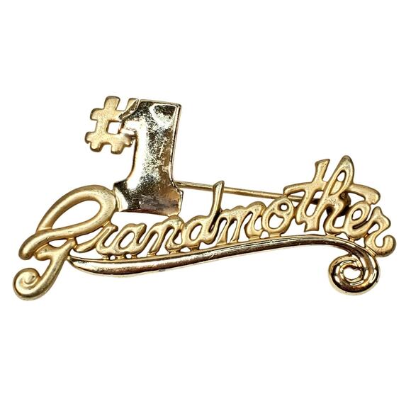 Vtg Pin #1 Grandma Mothers Day 2" Unsigned Gift Birthday Gold Tone - Picture 1 of 3